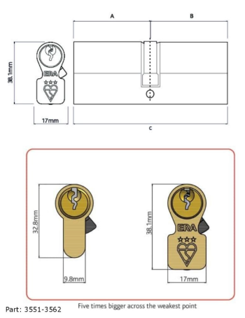 ERA Invincible Security 3 Star Kitemark Door Cylinder Lock - Image 2